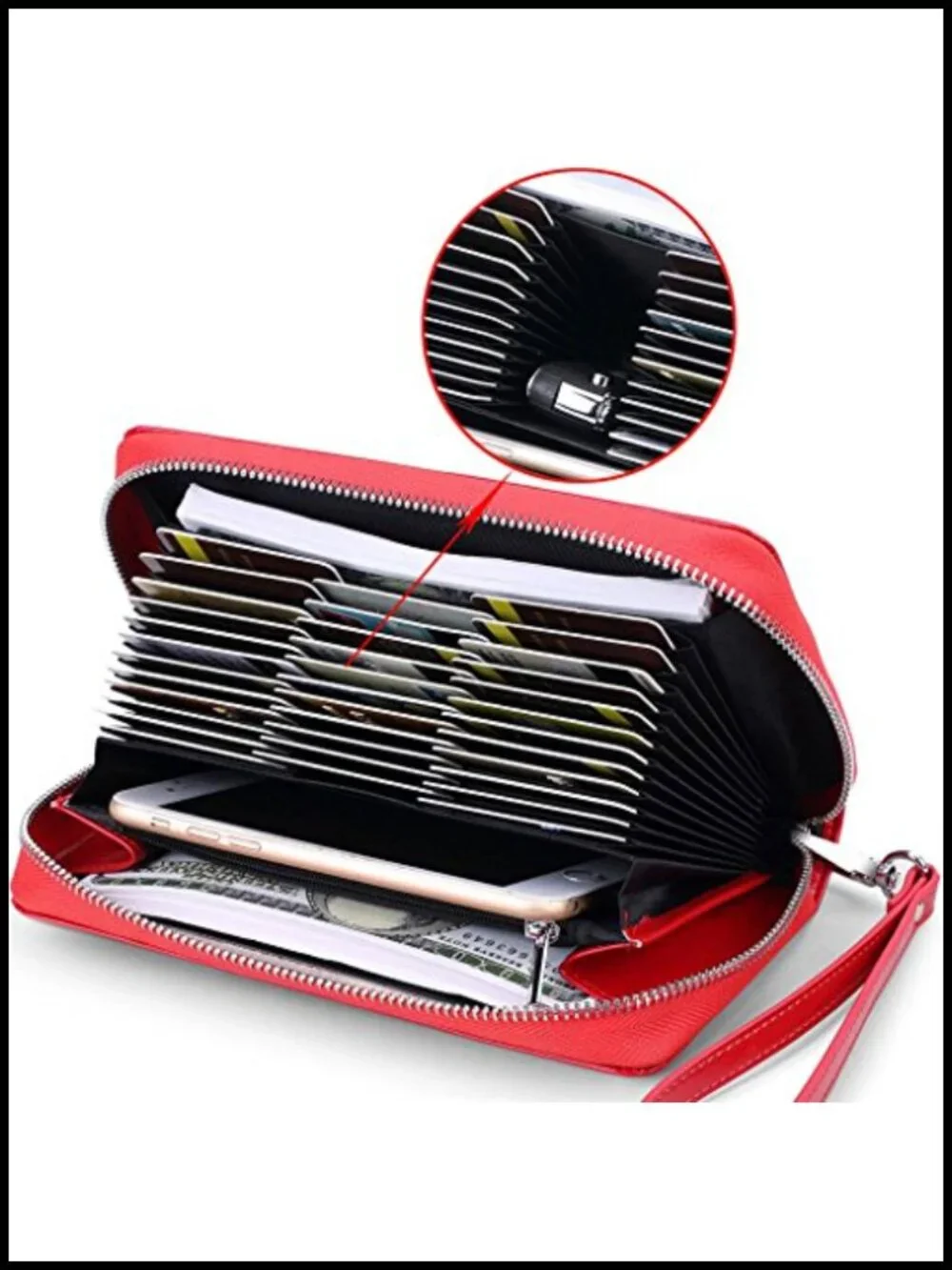 Women's RFID Blocking Leather Wallet Credit Card Holder Zipper Clutch Purse